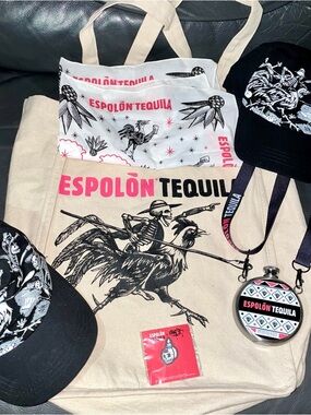 Espolón Tequila Day of the Dead Skeleton Hat Cap Tote Flask Pin Merch Set